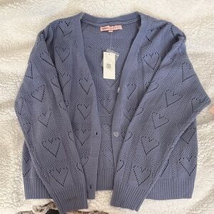 Crave Fame Heart Pattern Cardigan - Blue